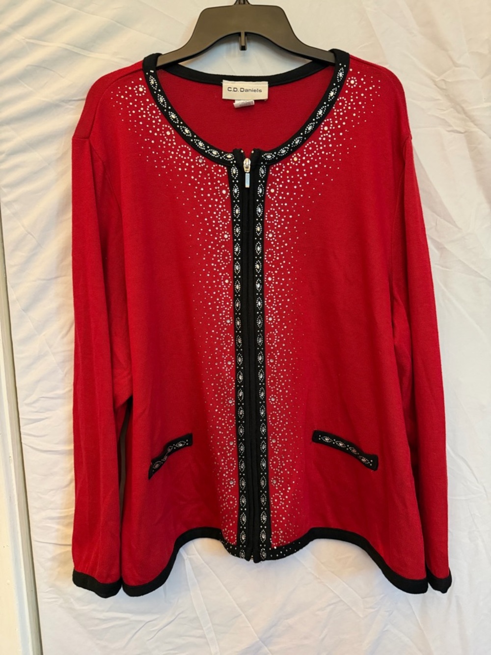 2X C.D. Daniel’s Red Embellished Zip-Front Women's Zip Up  Cardigan Sweater